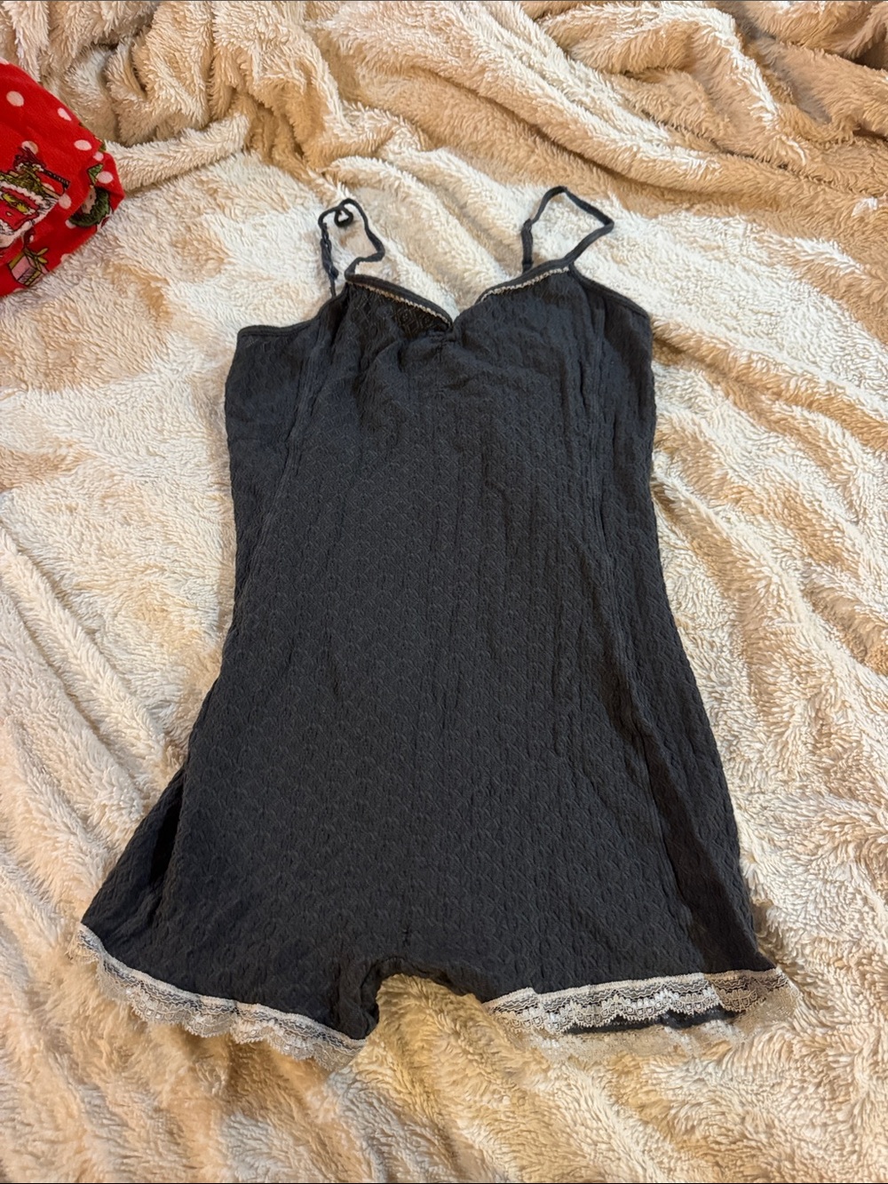 American Eagle Outfitters Black Lace-Trim Sleep Romper